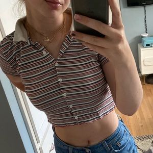 Brandy Melville Striped Colorful Collared Crop Top